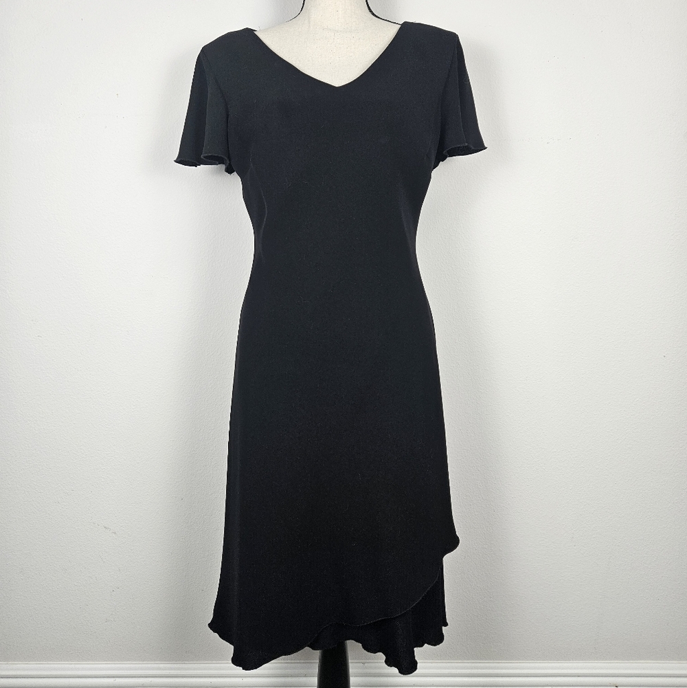 Vintage Short Sleeve Black Midi Dress
